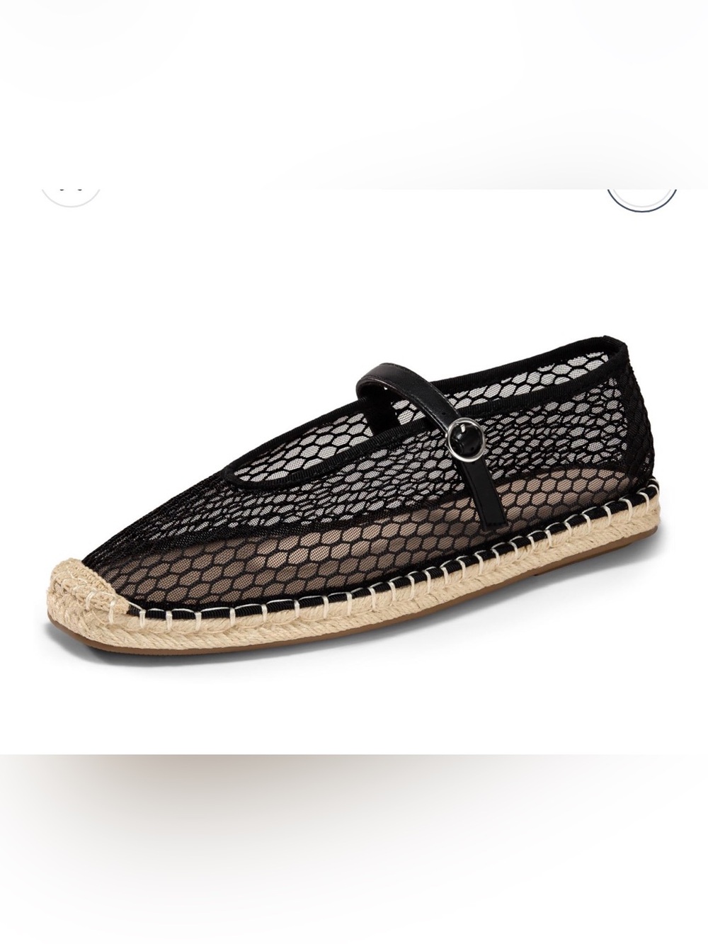 Coutgo Espadrilles Closed Sqaure Toe Mesh Ballet Comfy Shoes, Black/Mesh, Size 9